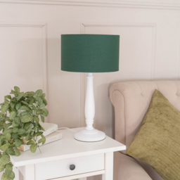 ValueLights Victoria Green Fabric Drum Shade White Wood Traditional LED Table Lamp - Size: 45.5 x 25.5 x 25.5cm - Wilko - thumbnail 4