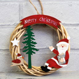 St Helens Natural Colour Hanging Wicker Wreath with Santa - Red - Wilko - thumbnail 4