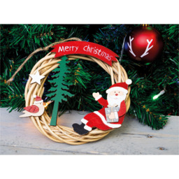 St Helens Natural Colour Hanging Wicker Wreath with Santa - Red - Wilko - thumbnail 5