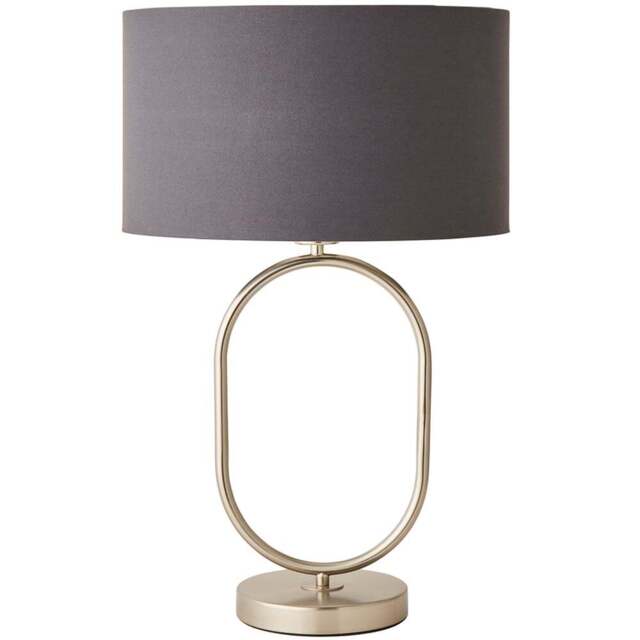 ValueLights Antonia Charcoal Fabric Drum Lamp Shade Brushed Chrome Oval LED Table Lamp - Size: 42.3 x 25 x 25cm - Silver - Wilko - image 1