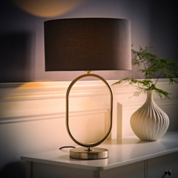 ValueLights Antonia Charcoal Fabric Drum Lamp Shade Brushed Chrome Oval LED Table Lamp - Size: 42.3 x 25 x 25cm - Silver - Wilko - thumbnail 7
