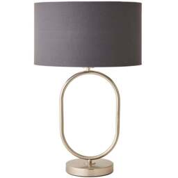 ValueLights Antonia Charcoal Fabric Drum Lamp Shade Brushed Chrome Oval LED Table Lamp - Size: 42.3 x 25 x 25cm - Silver - Wilko