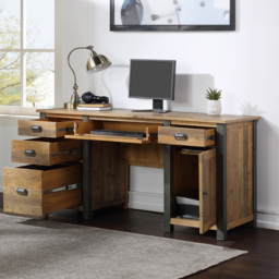 Baumhaus Urban Elegance Single Door 4 Drawer Wooden Twin Pedestal Home Office Desk - Brown - Wilko - thumbnail 3