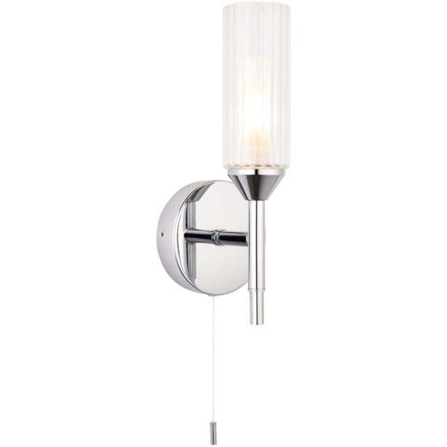 Merano Casoria Ribbed Glass Chrome Plate Bathroom Wall Light - Size: 11 x 11 x 28.2cm - Silver - Wilko - image 1