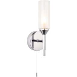 Merano Casoria Ribbed Glass Chrome Plate Bathroom Wall Light - Size: 11 x 11 x 28.2cm - Silver - Wilko - thumbnail 1