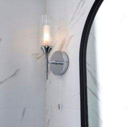 Merano Casoria Ribbed Glass Chrome Plate Bathroom Wall Light - Size: 11 x 11 x 28.2cm - Silver - Wilko - thumbnail 5