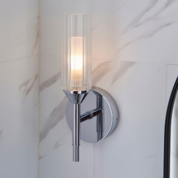 Merano Casoria Ribbed Glass Chrome Plate Bathroom Wall Light - Size: 11 x 11 x 28.2cm - Silver - Wilko - thumbnail 3