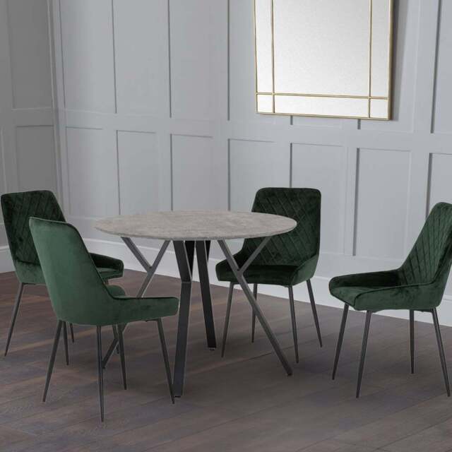 Seconique Athens Avery 4 Seater Round Dining Set Concrete and Emerald Green - Grey - Wilko - image 1