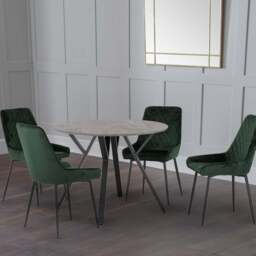 Seconique Athens Avery 4 Seater Round Dining Set Concrete and Emerald Green - Grey - Wilko - thumbnail 1