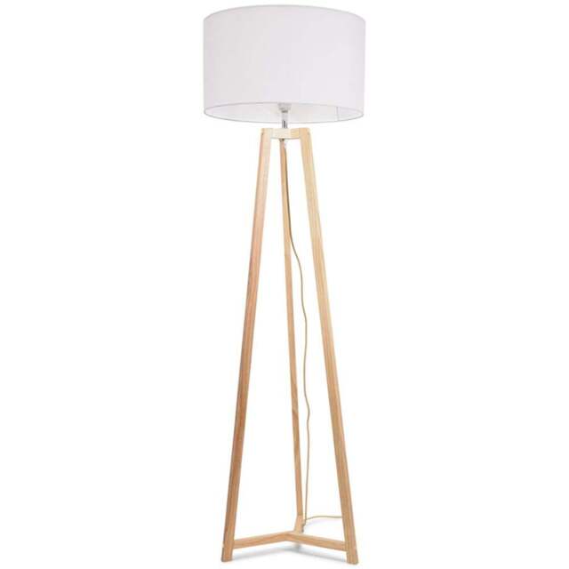 ValueLights Lottie White Fabric Drum Shade Natural Wood Tripod LED Floor Lamp - Size: 148 x 45 x 45cm - Cream - Wilko - image 1