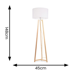 ValueLights Lottie White Fabric Drum Shade Natural Wood Tripod LED Floor Lamp - Size: 148 x 45 x 45cm - Cream - Wilko - thumbnail 5