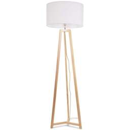 ValueLights Lottie White Fabric Drum Shade Natural Wood Tripod LED Floor Lamp - Size: 148 x 45 x 45cm - Cream - Wilko