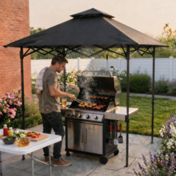 Home Source Verano 2.5 x 1.6m Black Folding BBQ Gazebo - Size: 278 x 255 x 160cm - Wilko