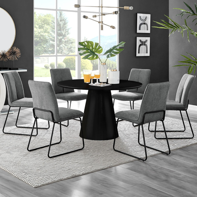Furniturebox Nova Harley 6 Seater Dining Set Black Gloss and Dark Grey - Wilko - image 1