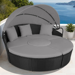 tectake Santorini Black Modular Sun Lounger with Shade Canopy - Size: 136 x 171 x 175cm - Wilko