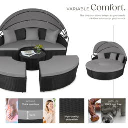 tectake Santorini Black Modular Sun Lounger with Shade Canopy - Size: 136 x 171 x 175cm - Wilko - thumbnail 5