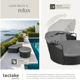 tectake Santorini Black Modular Sun Lounger with Shade Canopy - Size: 136 x 171 x 175cm - Wilko - thumbnail 6