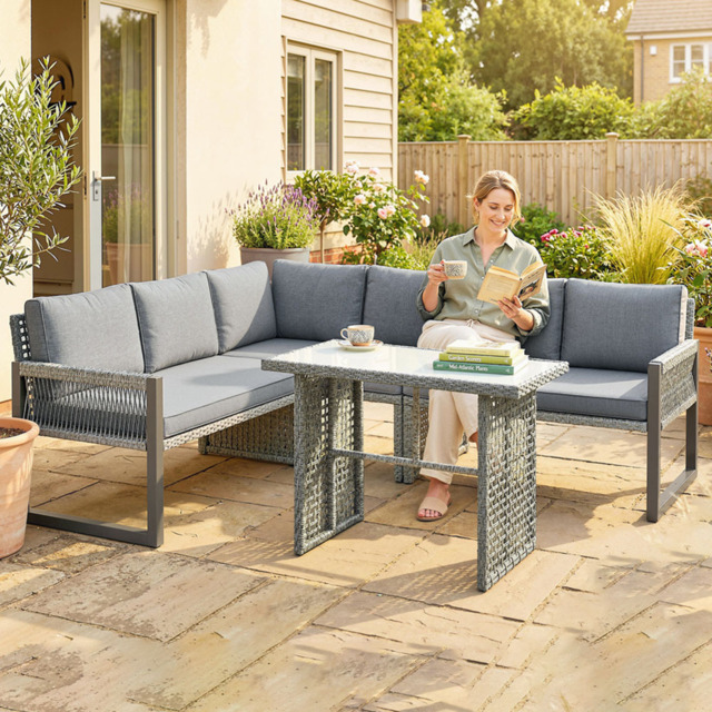 Outsunny 6 Seater Grey Rattan Garden Loveseat Sofa Lounge Set with Cushion - Wilko - image 1
