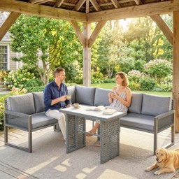 Outsunny 6 Seater Grey Rattan Garden Loveseat Sofa Lounge Set with Cushion - Wilko - thumbnail 4