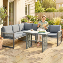 Outsunny 6 Seater Grey Rattan Garden Loveseat Sofa Lounge Set with Cushion - Wilko