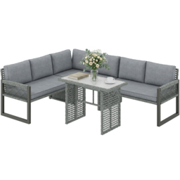 Outsunny 6 Seater Grey Rattan Garden Loveseat Sofa Lounge Set with Cushion - Wilko - thumbnail 3