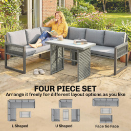 Outsunny 6 Seater Grey Rattan Garden Loveseat Sofa Lounge Set with Cushion - Wilko - thumbnail 5