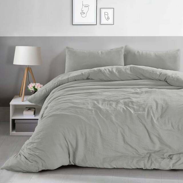 Velosso Washed Linen Look Single Silver Duvet Set - Grey - Wilko - image 1