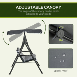 Outsunny 3 Seater Grey and White Swing Chair with Canopy - Size: 140 x 49 x 13cm - Wilko - thumbnail 6