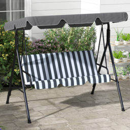 Outsunny 3 Seater Grey and White Swing Chair with Canopy - Size: 140 x 49 x 13cm - Wilko - thumbnail 1