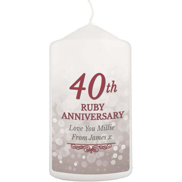 Personalised Memento Personalised 40th Ruby Anniversary Pillar Candle - Size: 0.7 x 1.3 x 0.7cm - White - Wilko - image 1