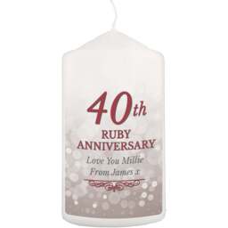 Personalised Memento Personalised 40th Ruby Anniversary Pillar Candle - Size: 0.7 x 1.3 x 0.7cm - White - Wilko