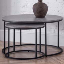 Julian Bowen Staten Concrete Round Nesting Coffee Table Set of 2 - Size: 80 x 80 x 50cm - Black - Wilko
