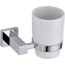 Nes Home Chrome Round Wall Mounted Single Tumbler with Holder - Size: 9.5 x 11.4 x 8.5cm - Silver - Wilko - thumbnail 1