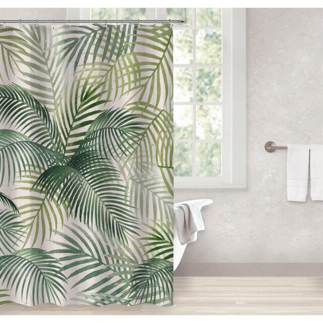 Tropical Leaf Shower Curtain Green - Wilko - image 1