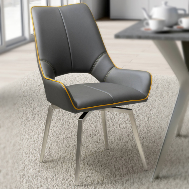 Mako Set of 2 Graphite Grey Swivel Leather Effect Dining Chair - Wilko - image 1
