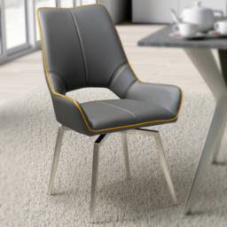 Mako Set of 2 Graphite Grey Swivel Leather Effect Dining Chair - Wilko - thumbnail 1