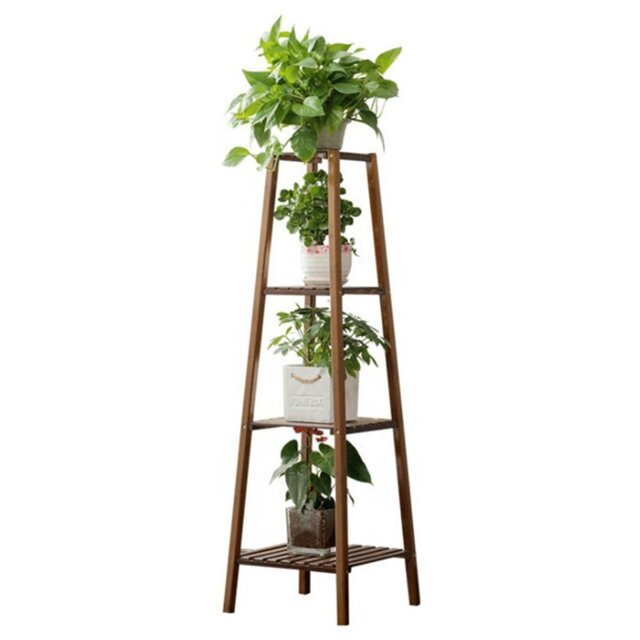 Living and Home 4 Shelf Vintage Solid Wood Plant Stand - Size: 37 x 37 x 120cm - Brown - Wilko - image 1
