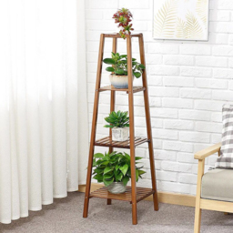 Living and Home 4 Shelf Vintage Solid Wood Plant Stand - Size: 37 x 37 x 120cm - Brown - Wilko - thumbnail 7