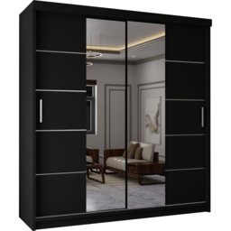 Sliding Wardrobes 4U 2 Sliding Door Black Half Mirrored Wardrobe 203cm - Size: 2 Door - Wilko - thumbnail 3