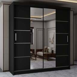 Sliding Wardrobes 4U 2 Sliding Door Black Half Mirrored Wardrobe 203cm - Size: 2 Door - Wilko - thumbnail 1