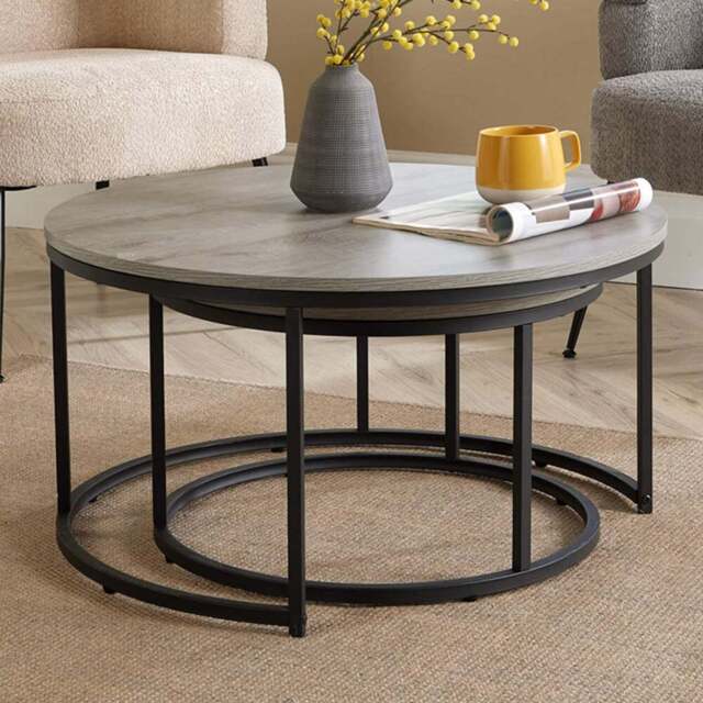 Home Source Grey Round Nest of Tables Set of 2 - Size: 40 x 77 x 77cm - Wilko - image 1