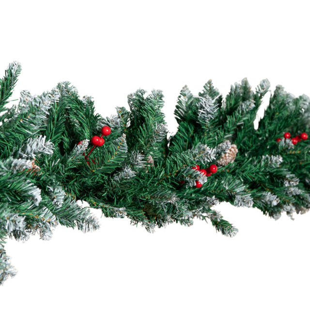 Samuel Alexander Snow Tipped Christmas Garland with Red Berries Cones and Bullet Tips 270cm - Size: 27 x 2.7 x 27cm - Green - Wilko - image 1
