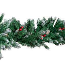 Samuel Alexander Snow Tipped Christmas Garland with Red Berries Cones and Bullet Tips 270cm - Size: 27 x 2.7 x 27cm - Green - Wilko