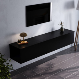 Living and Home 2 Door Black Wall Mounted Floating TV Unit - Size: 30 x 160 x 35cm - Wilko - thumbnail 7