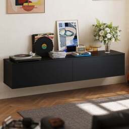 Living and Home 2 Door Black Wall Mounted Floating TV Unit - Size: 30 x 160 x 35cm - Wilko - thumbnail 1