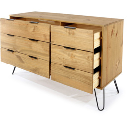 Augusta 6 Drawer Pine Wide Chest of Drawers - Brown - Wilko - thumbnail 5