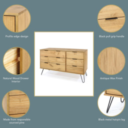 Augusta 6 Drawer Pine Wide Chest of Drawers - Brown - Wilko - thumbnail 7