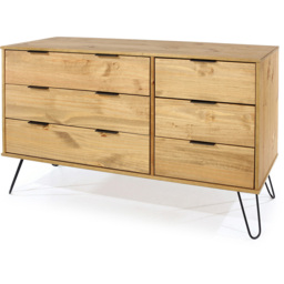Augusta 6 Drawer Pine Wide Chest of Drawers - Brown - Wilko - thumbnail 3