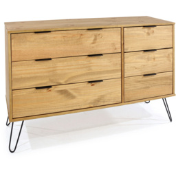 Augusta 6 Drawer Pine Wide Chest of Drawers - Brown - Wilko - thumbnail 4