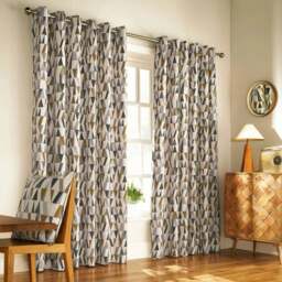 furn. Reno Charcoal and Gold Geometric Eyelet Curtain 168 x 137cm - Size: W 137 x D 168cm - Multi - Wilko